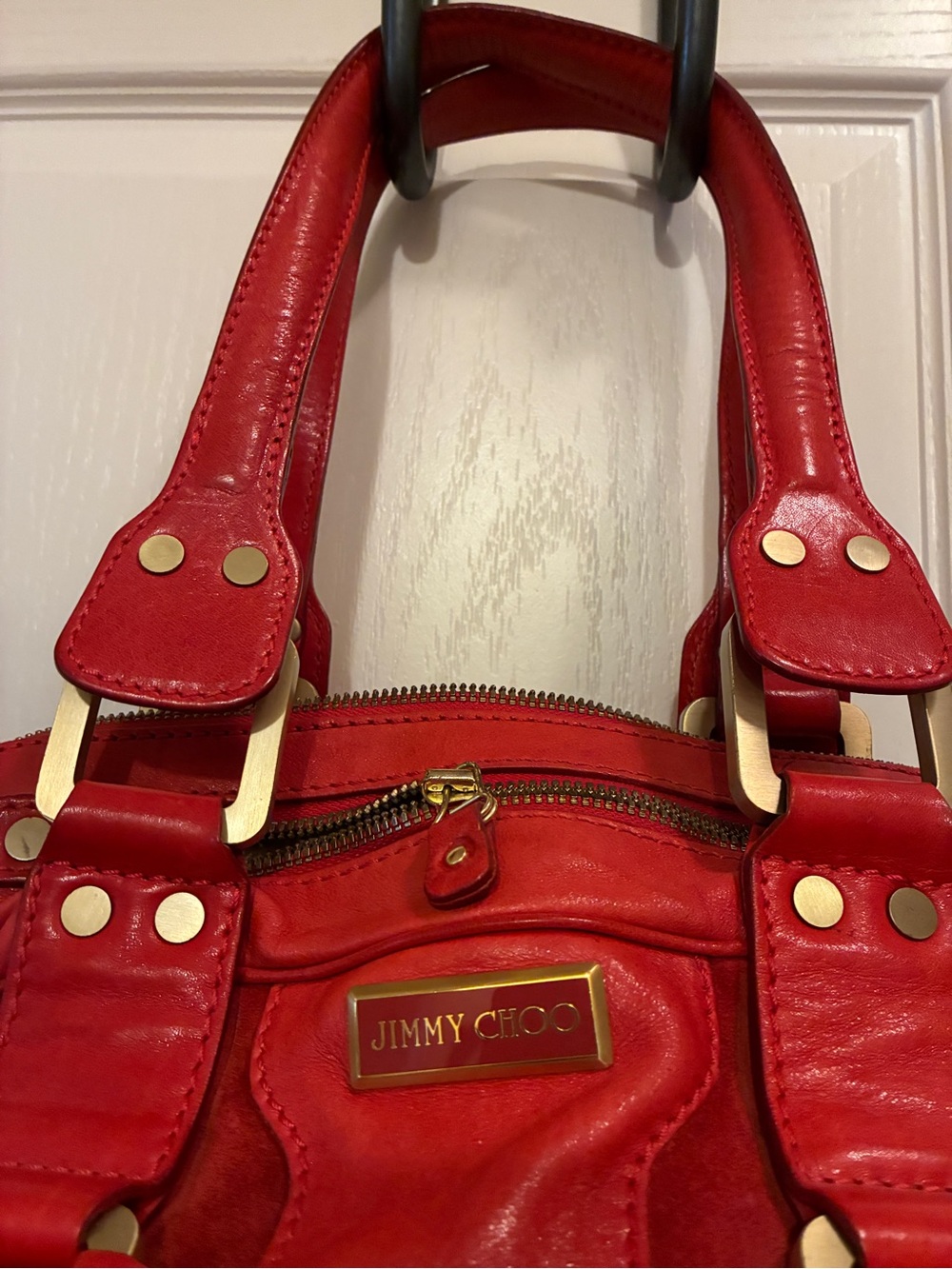 Jimmy Choo Red Leather Shoulder Bag with Gold Hardware